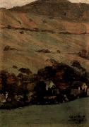 Egon Schiele Hauser vor Berghang oil painting